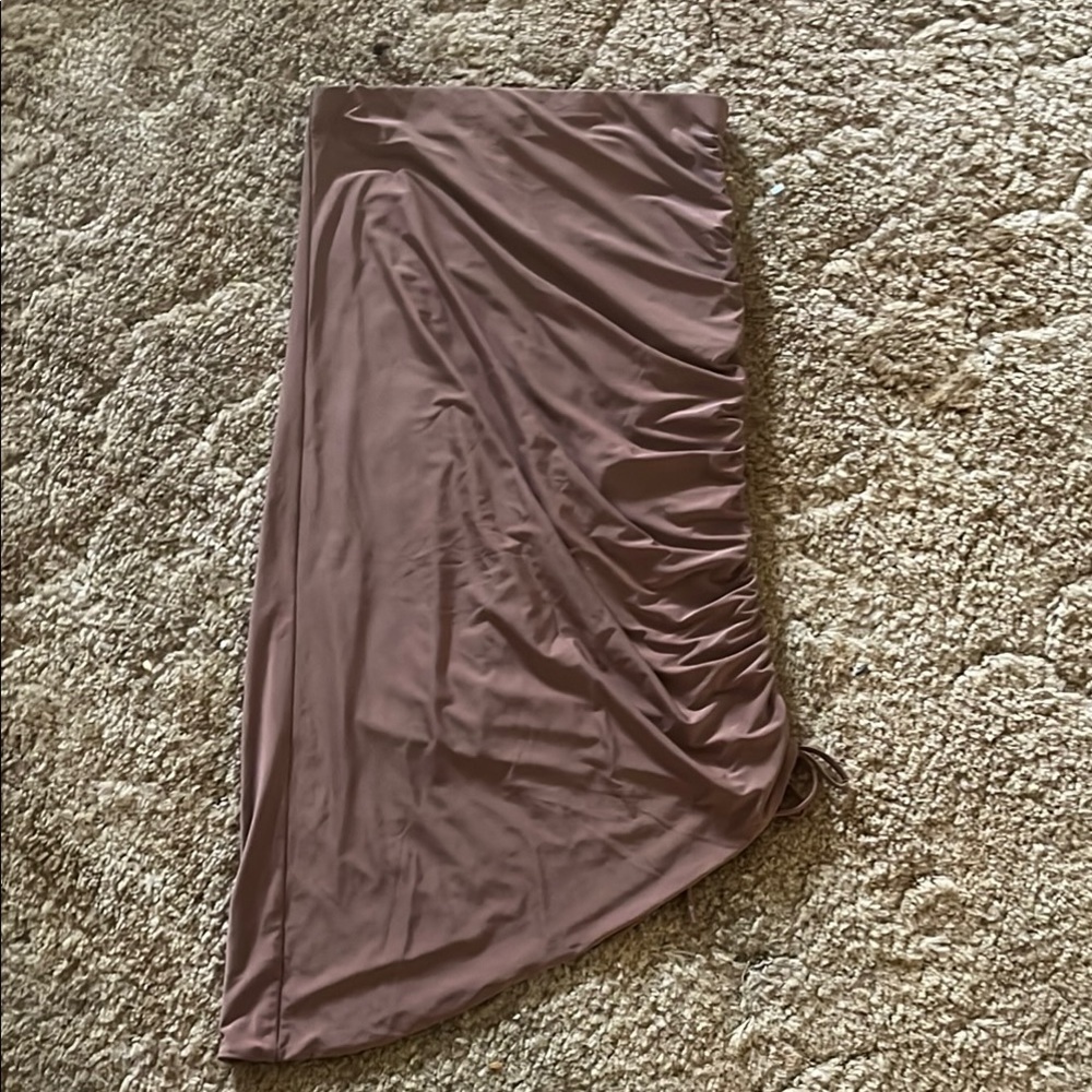 Wayf Brown Asymmetrical Ruched Midi Skirt